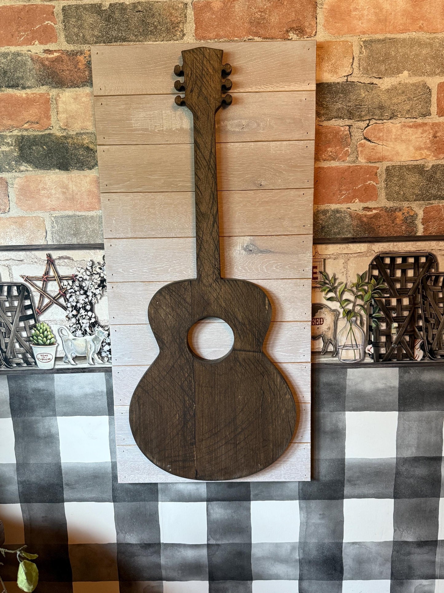 Guitar Art Work Wooden Guitar Decor Fathers Day Gift Country Home Decor Man Cave Wall Hanging Music Lover Gift Wood Wall Sign Music Room Art