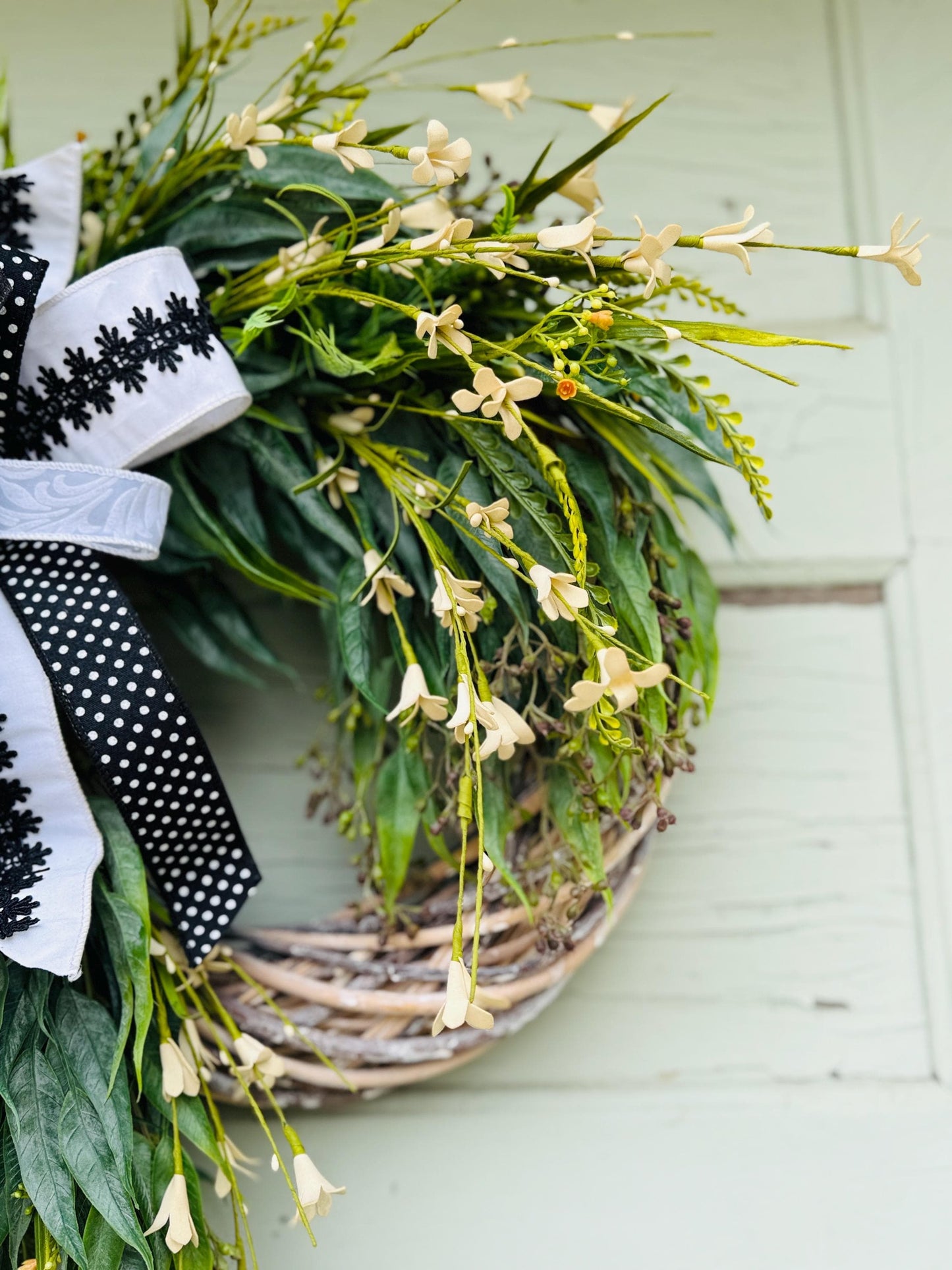 whimsical greenery wreath minimalist wreath farmhouse wreath trendy wreath button fern wreath beaded grass wreath all season elegant wreath