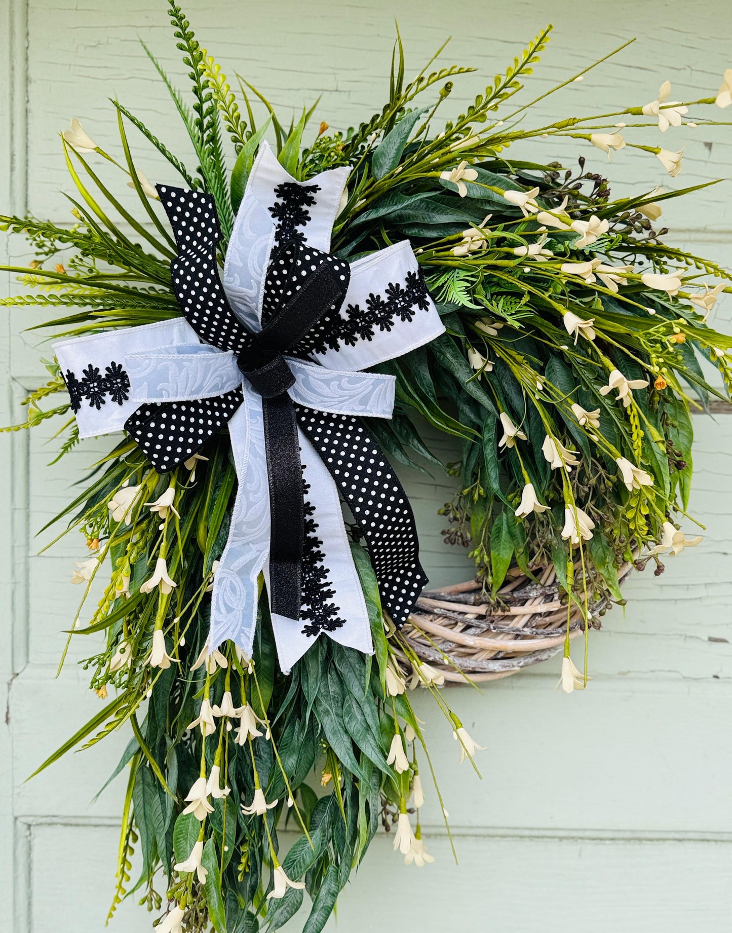 whimsical greenery wreath minimalist wreath farmhouse wreath trendy wreath button fern wreath beaded grass wreath all season elegant wreath