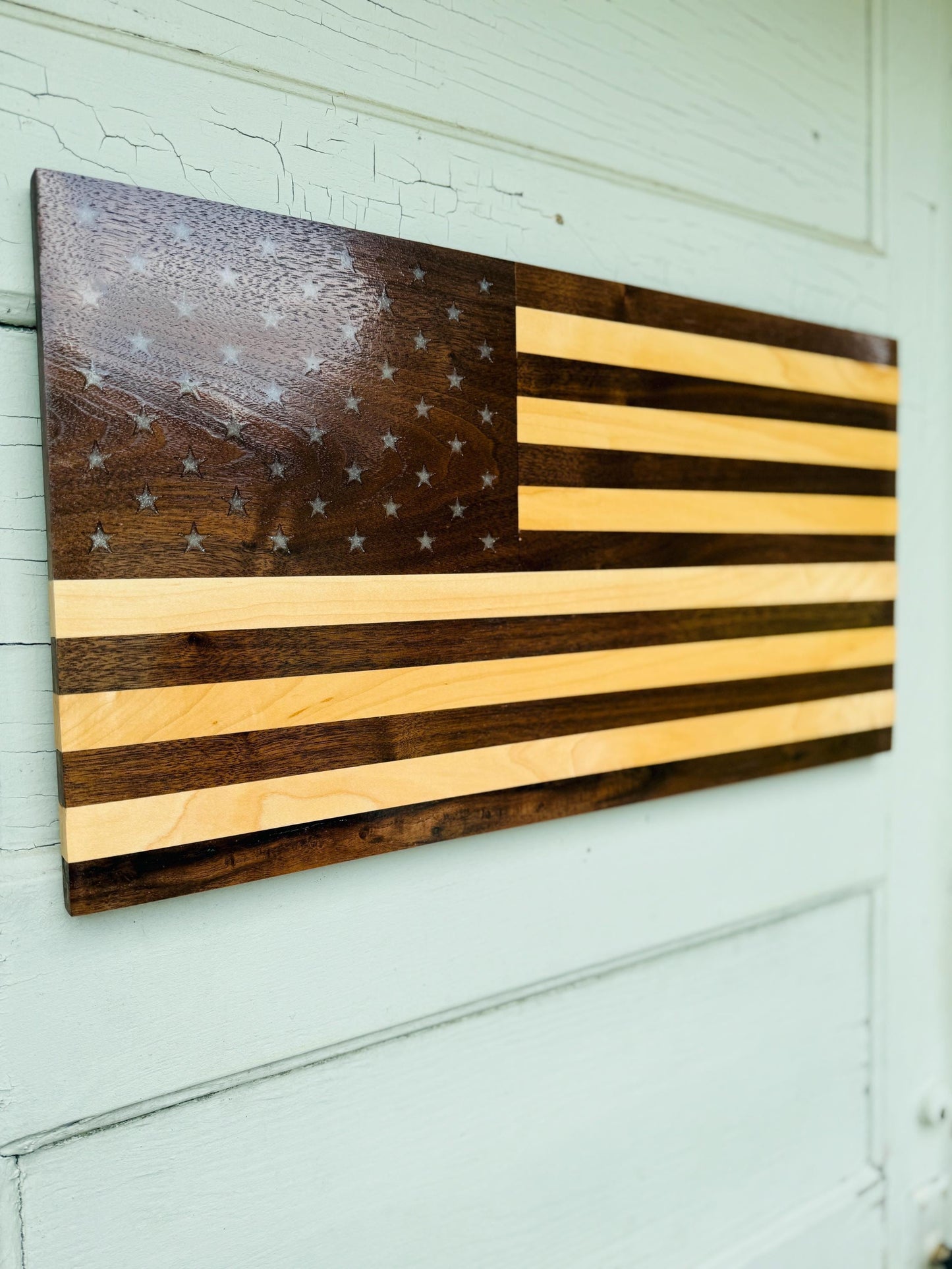 Wood American Flag Maple and Walnut Flag American Flag Wall Art Fathers Day Gift Memorial Tribute Handmade Wood  Wall Art Patriotic Decor