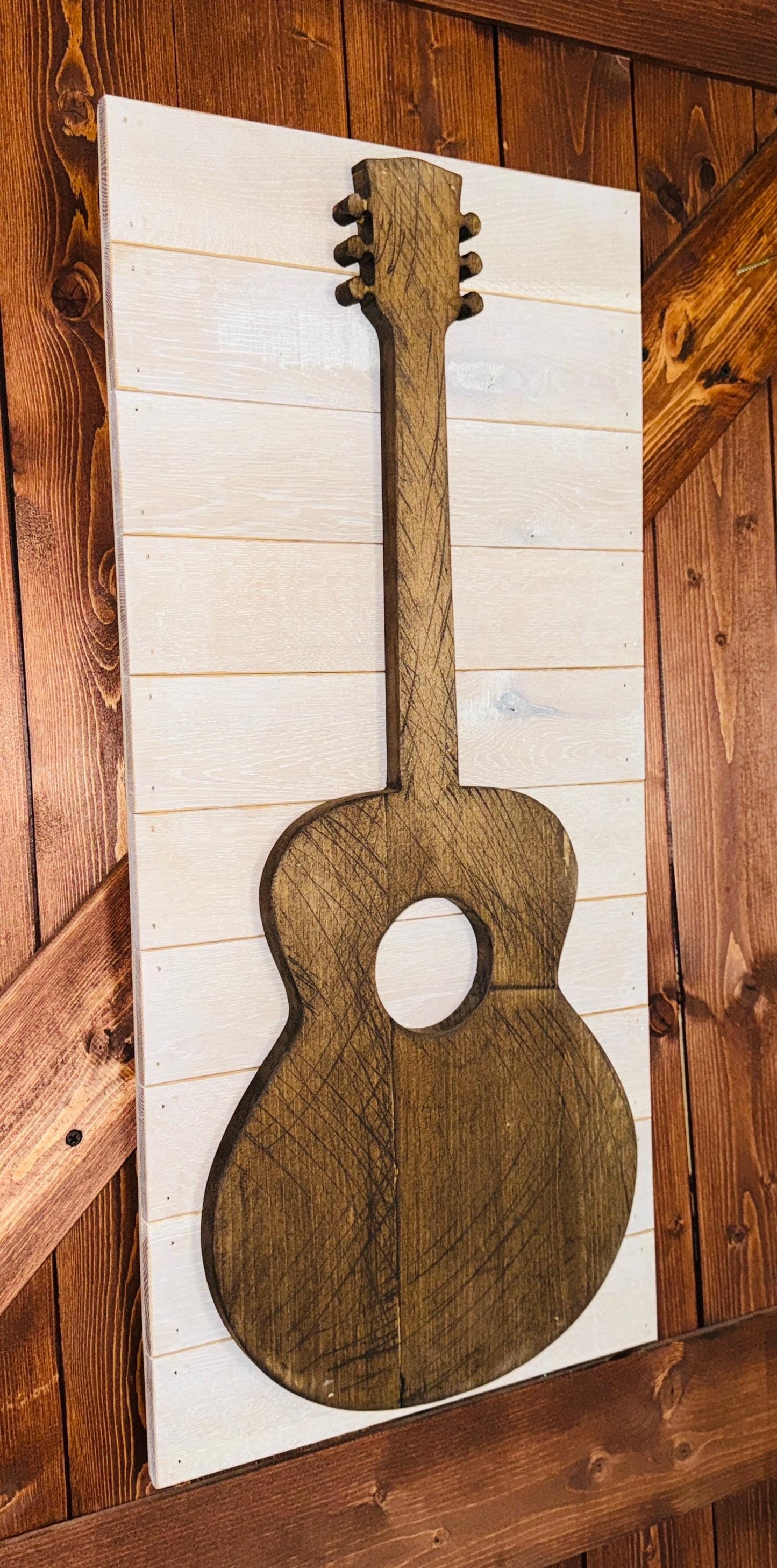 Guitar Art Work Wooden Guitar Decor Fathers Day Gift Country Home Decor Man Cave Wall Hanging Music Lover Gift Wood Wall Sign Music Room Art