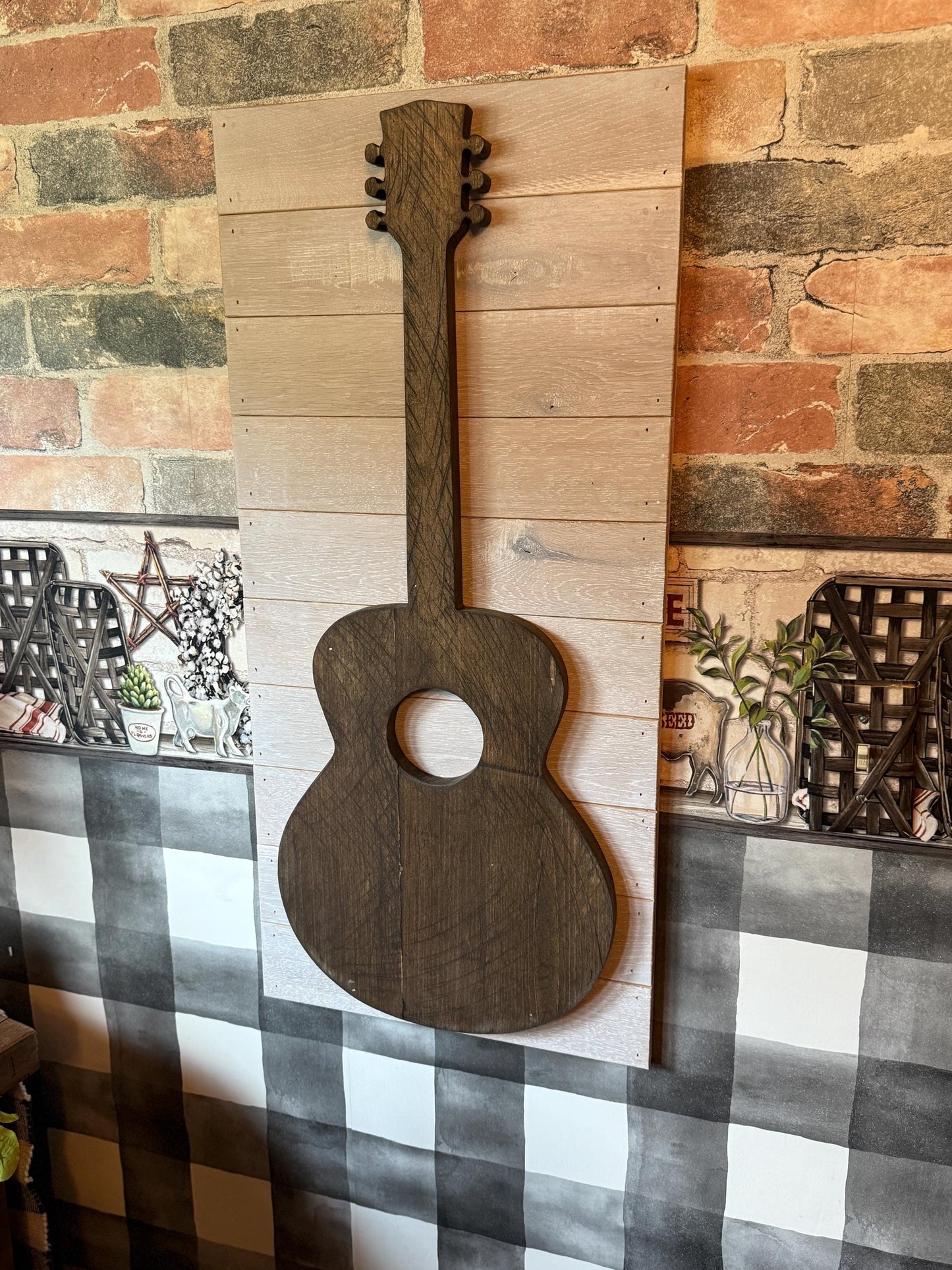 Guitar Art Work Wooden Guitar Decor Fathers Day Gift Country Home Decor Man Cave Wall Hanging Music Lover Gift Wood Wall Sign Music Room Art