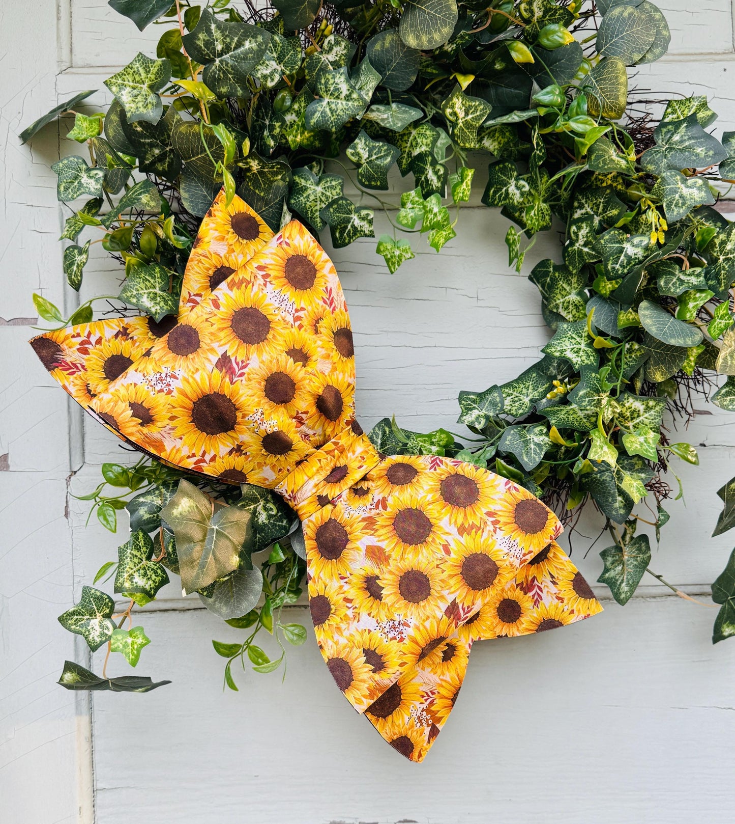 Boxwood Wreath Bow Greenery Wreath Bow XL Fall Bow XL Seasonal Bow Wired Wreath Bow Sunflower Bow for Home Decor Oversized Wreath Bow SALE