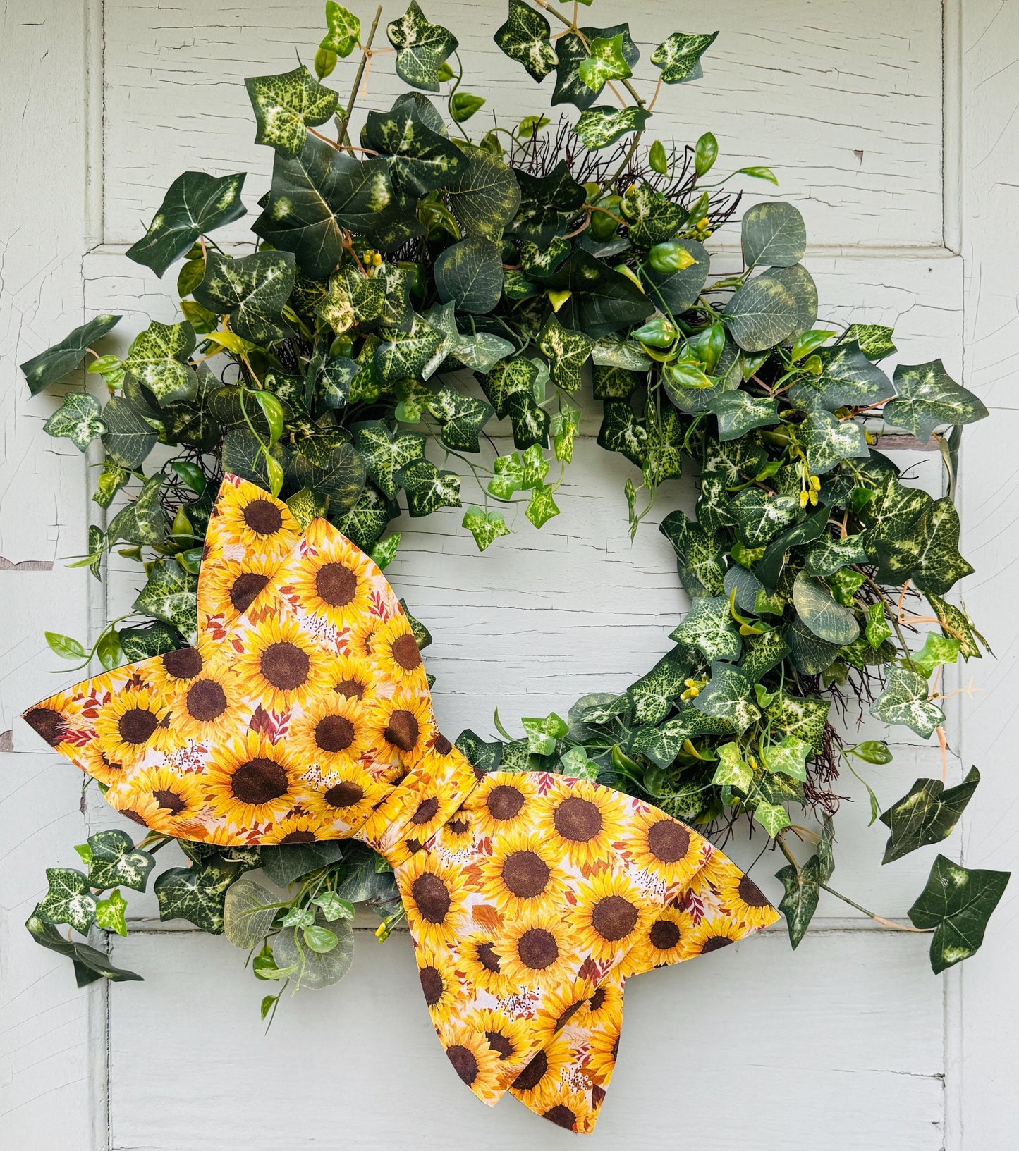Boxwood Wreath Bow Greenery Wreath Bow XL Fall Bow XL Seasonal Bow Wired Wreath Bow Sunflower Bow for Home Decor Oversized Wreath Bow SALE